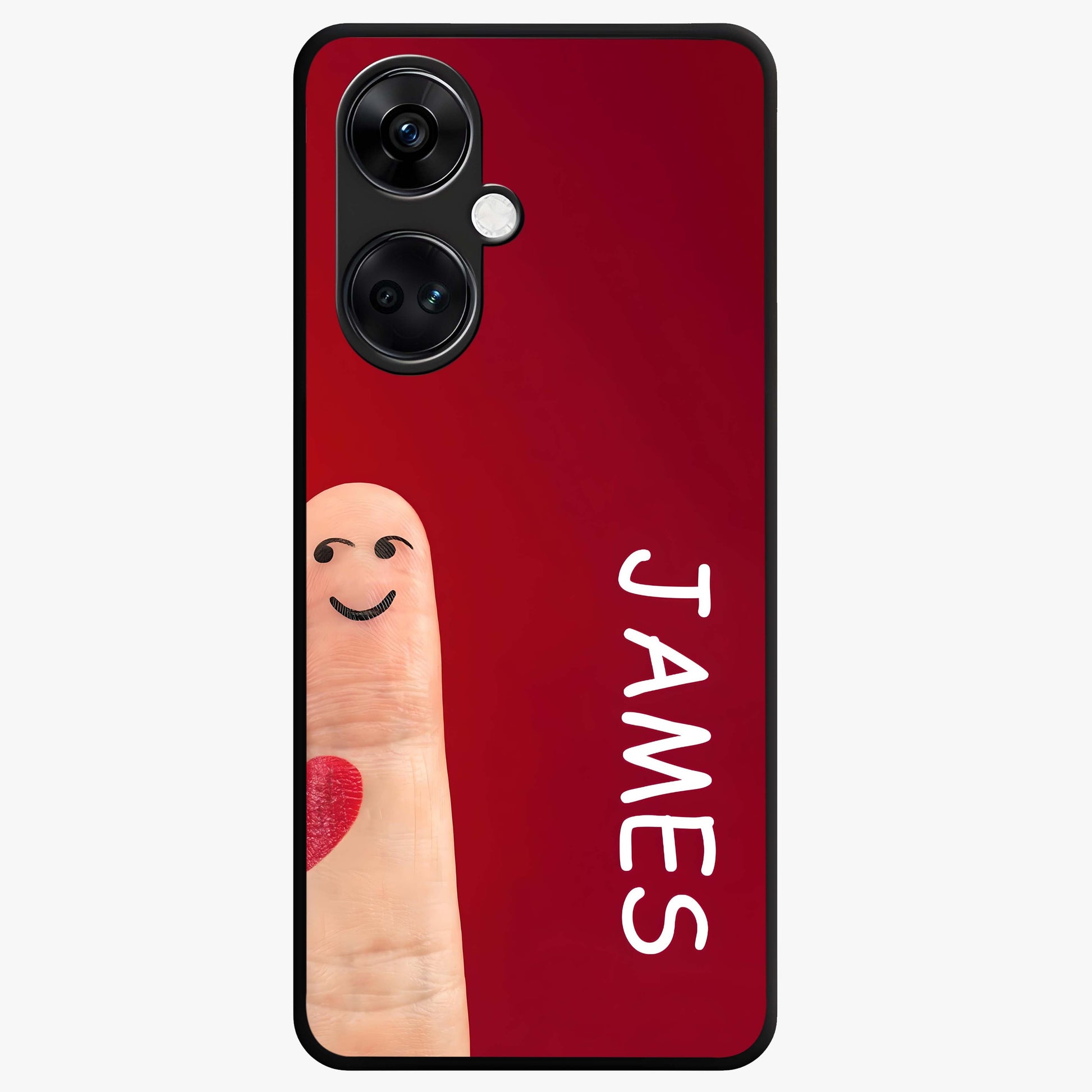 Smiling Heart Bond Glass Case for 1+Nord Ce 3 cute front view featuring playful heart themed artwork