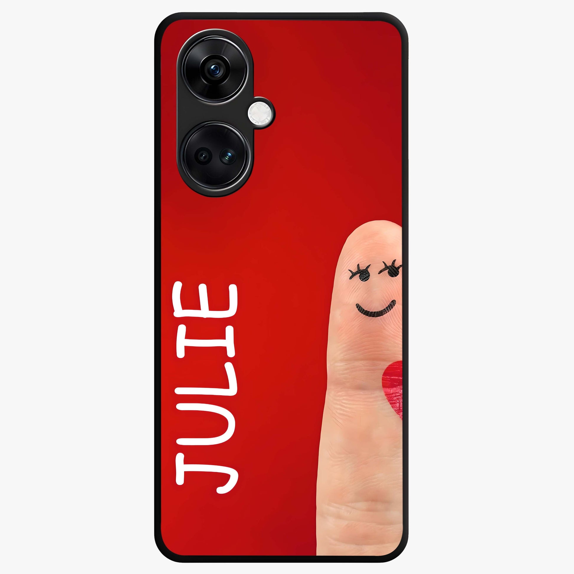 Smiling Love Sign Glass Case for 1+Nord Ce 3 romantic front view featuring love sign inspired artwork