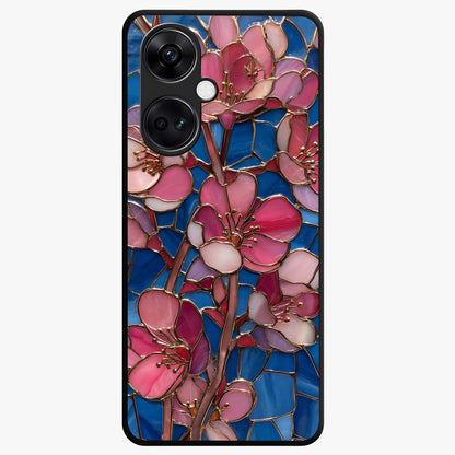 Stained Bloom Grace Glass Case for 1+Nord CE 3 elegant front view featuring stained glass inspired floral artwork