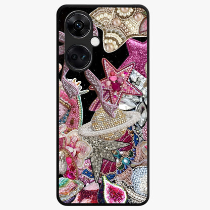 Starlit Jewel Dream Glass Case for 1+Nord Ce 3 luxurious front view featuring jewel inspired artwork with star accents