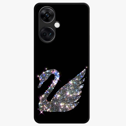 Starlit Swan Grace Glass Case for 1+Nord CE 3 graceful front view featuring swan artwork under shimmering night sky