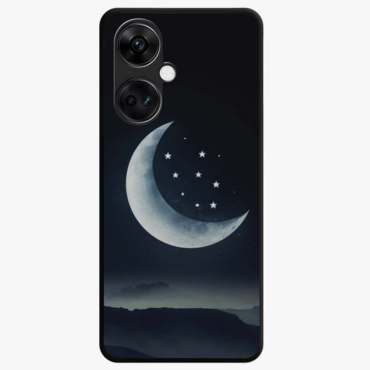 Starry Moon Pattern Glass Case for 1+Nord Ce 3 dreamy front view featuring moon and star patterned artwork