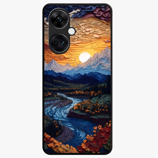 Sunrise River Dreams Glass Case for 1+Nord Ce 3 scenic front view featuring river landscape under glowing sunrise sky