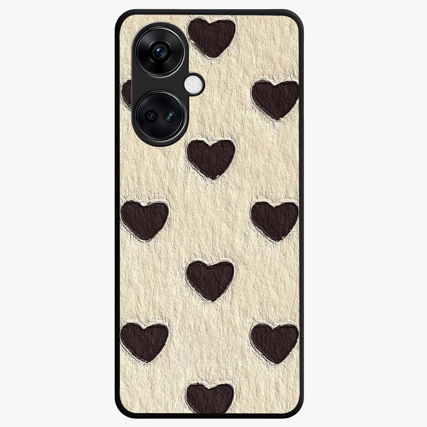 Textured Love Pattern Glass Case for 1+Nord Ce 3 romantic front view featuring heart themed textured artwork