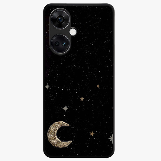 Twinkle Star With Half Moon Glass Case for 1+Nord Ce 3 dreamy front view featuring star and crescent moon artwork