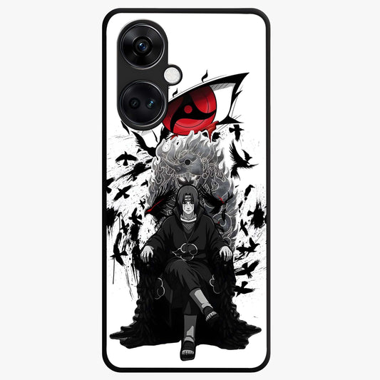 Uchiha Shadow Throne Glass Case for 1+Nord Ce 3 intense front view featuring dark anime inspired throne artwork