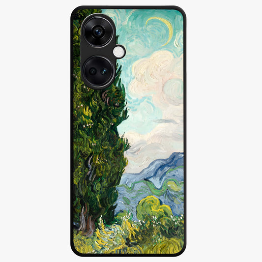 Van Gogh Vintage Art Glass Case for 1+Nord Ce 3 elegant front view featuring classic vintage inspired artwork