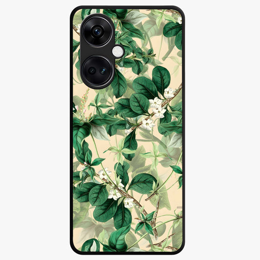 Verdant Garden Whispers Glass Case for 1+Nord Ce 3 serene front view featuring lush green floral artwork