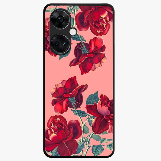 Vintage Rose Beauty Glass Case for 1+Nord Ce 3 elegant front view featuring classic rose artwork in muted vintage tones