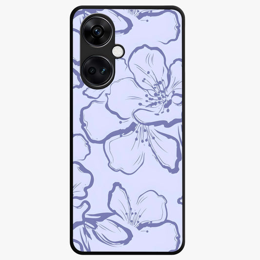Violet Sketch Garden Glass Case for 1+Nord Ce 3 artistic front view featuring floral sketch artwork in violet tones