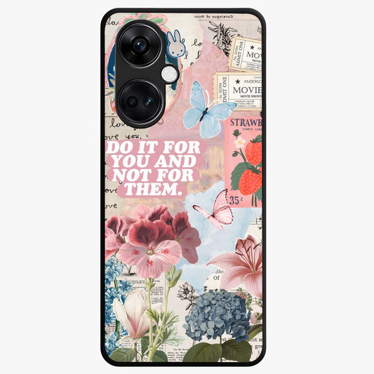 Whimsical Vintage Aesthetic Glass Case for 1+Nord Ce 3 charming front view featuring dreamy retro inspired artwork