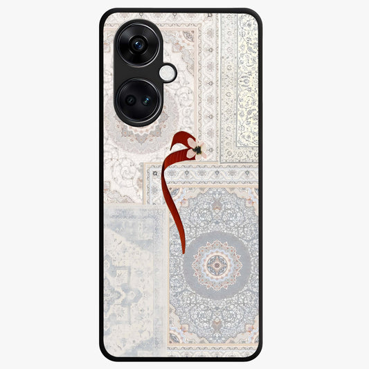 White Aesthetic Bow Glass Case for 1+Nord Ce 3 clean front view featuring minimal bow artwork in soft white tones