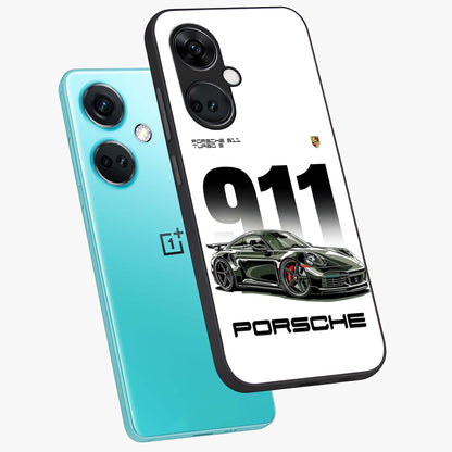 911 Turbo Dominance Glass Case for 1+Nord Ce 3 premium angled mockup showcasing glossy glass finish and racing inspired design