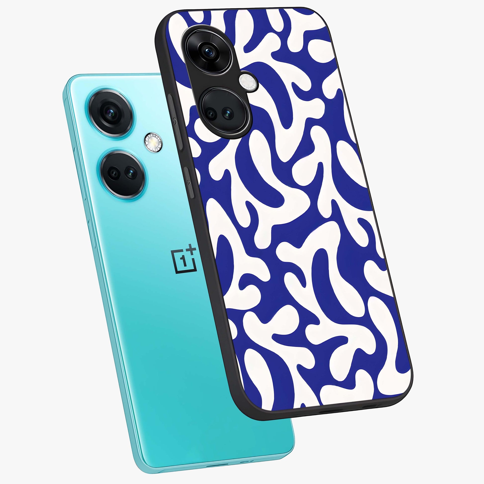 Abstract Coral Waves Glass Case for 1+Nord CE 3 angled display showcasing glossy finish and fluid abstract textures