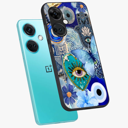 Audrey Zivan Glass Case for 1+Nord CE 3 angled mockup showcasing glossy glass finish and modern visual artwork