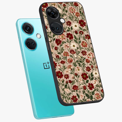 Biege Flower With Leaf Glass Case for 1+Nord CE 3 angled mockup showcasing glossy finish and minimal botanical design