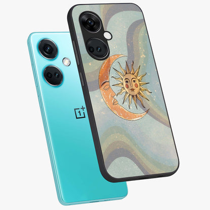 Celestial Harmony Vibes Glass Case for 1+Nord CE 3 angled mockup showcasing glossy finish and smooth celestial gradients