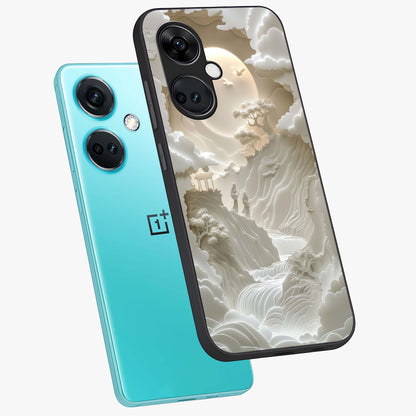 Celestial Origami Glass Case for 1+Nord CE 3 angled mockup showcasing glossy finish and geometric celestial design