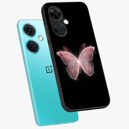 Celestial Wings Butterfly Glass Case for 1+Nord Ce 3 angled mockup showcasing glossy finish and luminous wing detailing