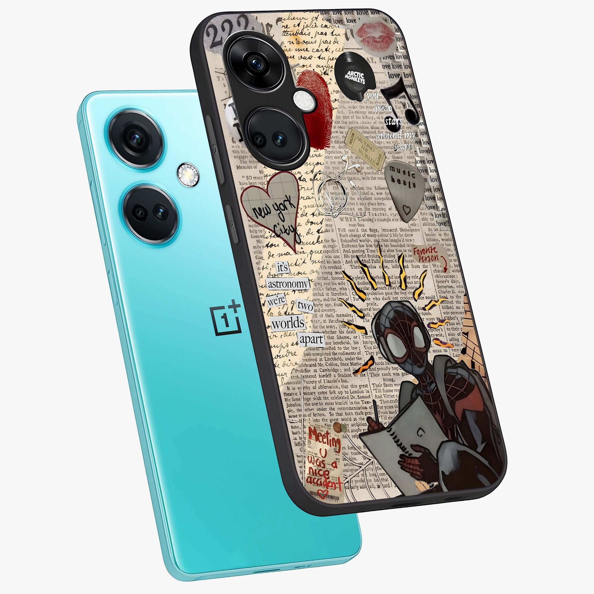 City Dream Sketch Glass Case for 1+Nord Ce 3 captured at a warm angle highlighting urban line details, gloss, and edge clarity.