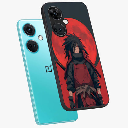 Crimson Moon Warlord Glass Case for 1+Nord Ce 3 angled mockup showcasing glossy finish and intense dark red tones