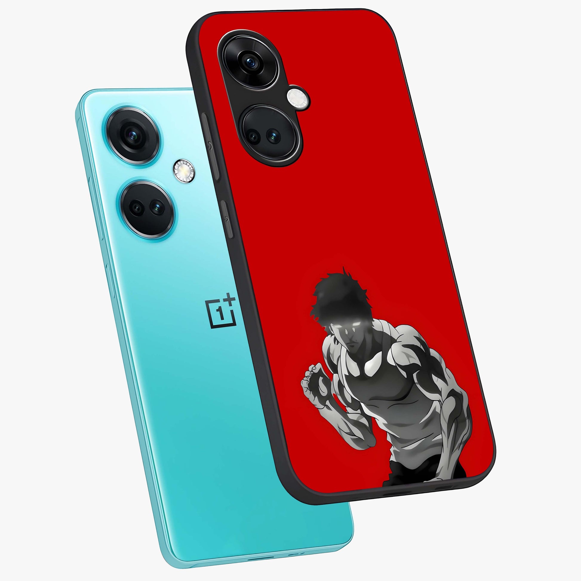 Crimson Power Rush Glass Case for 1+Nord CE 3 angled mockup showcasing glossy finish and high energy design
