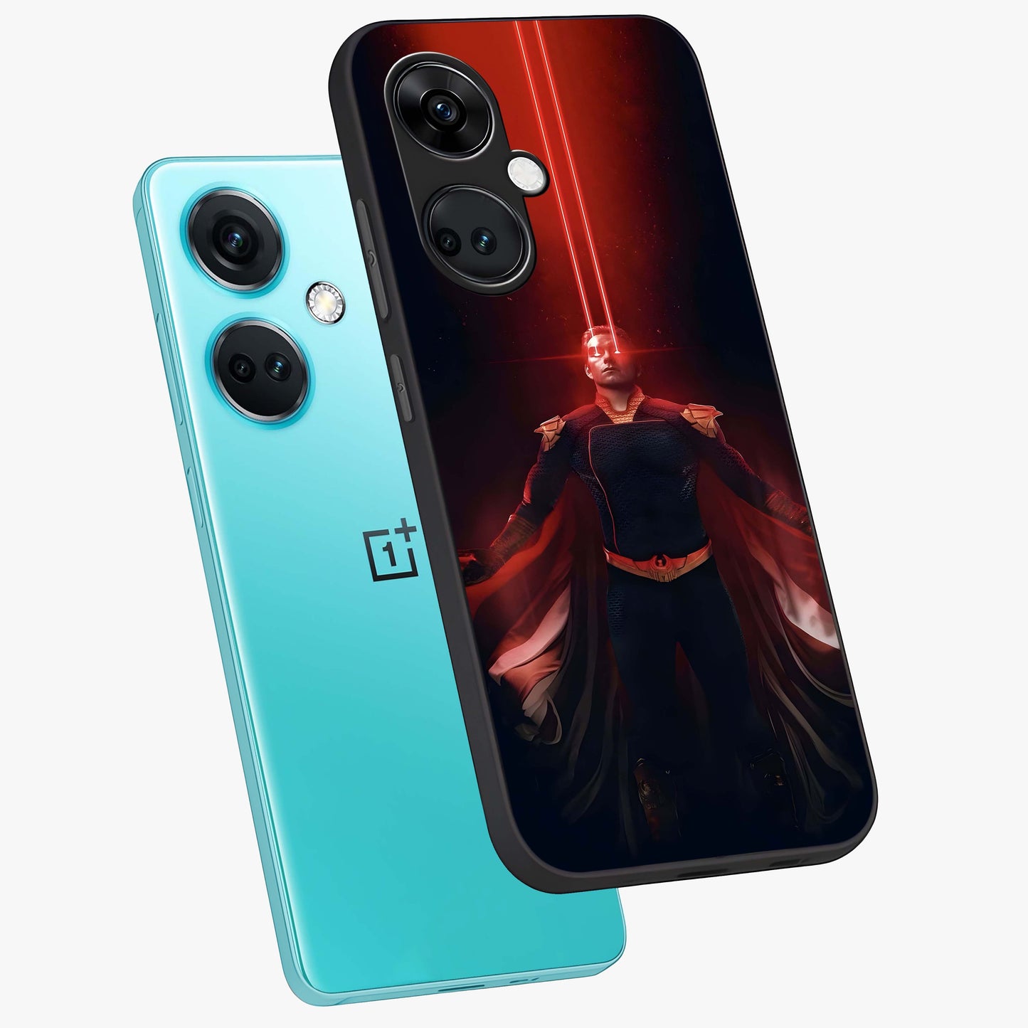 Crimson Vision Ascension Glass Case for 1+Nord CE 3 angled mockup showcasing glossy finish and dramatic artistic detailing