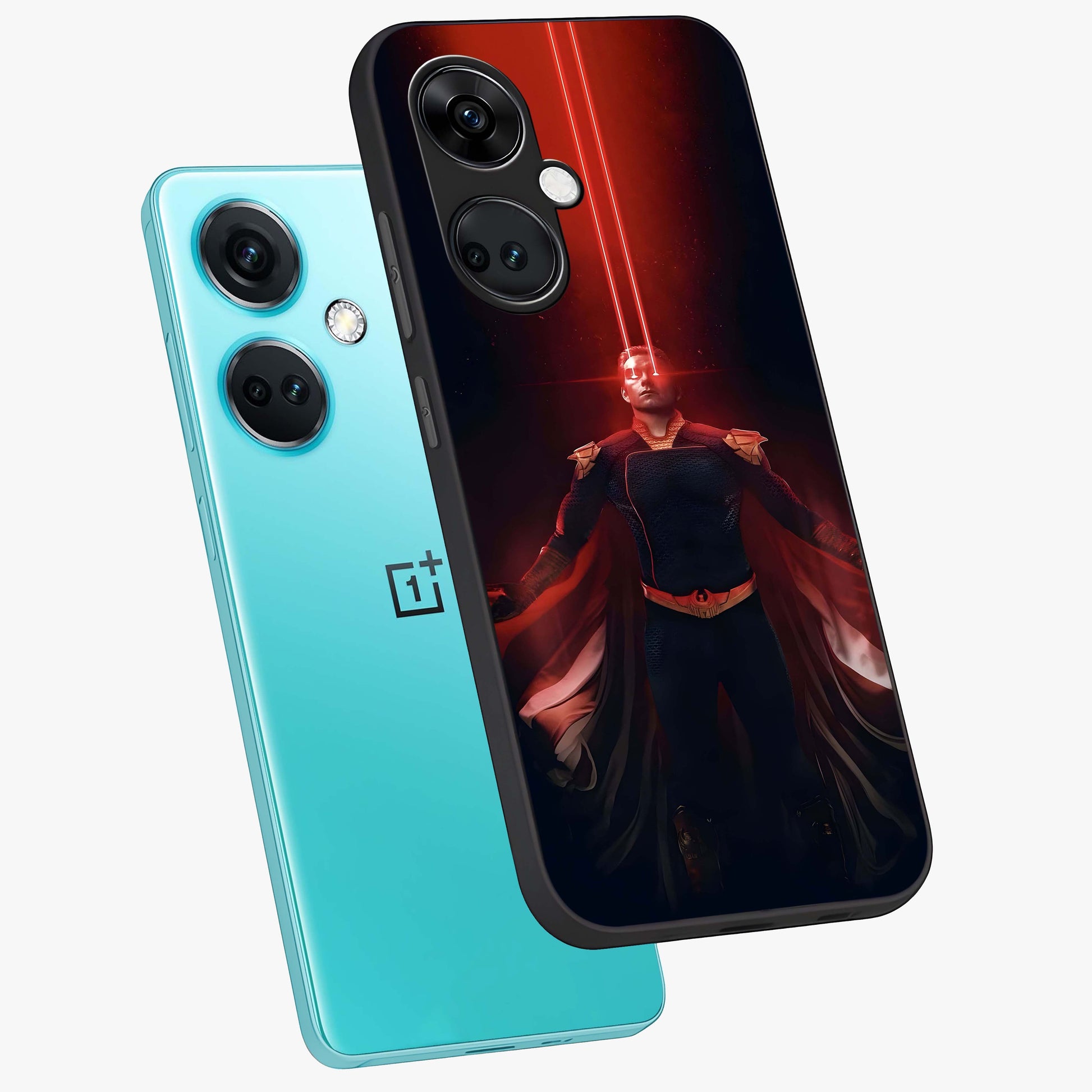 Crimson Vision Ascension Glass Case for 1+Nord CE 3 angled mockup showcasing glossy finish and dramatic artistic detailing