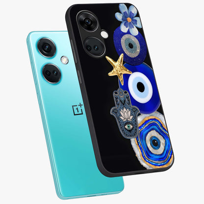 Divine Eye Bloom Glass Case for 1+Nord CE 3 angled mockup showcasing glossy finish and vibrant protective detailing