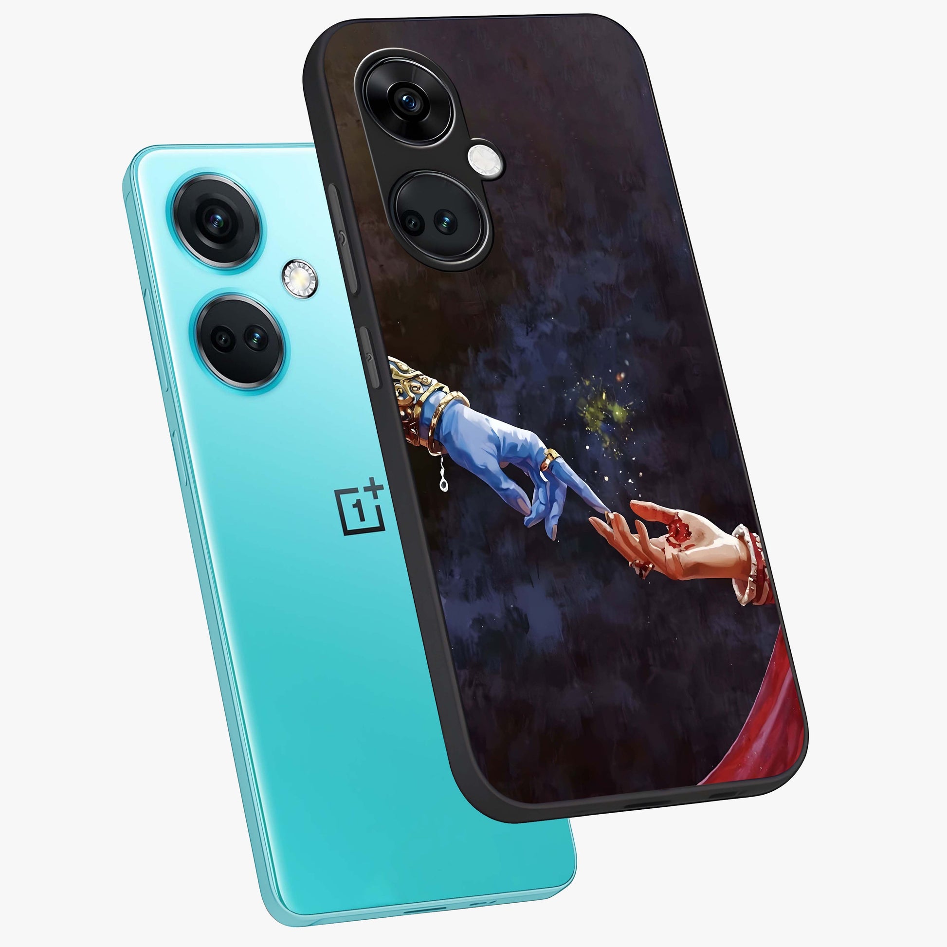 Divine Touch Eternal Glass Case for 1+Nord CE 3 angled mockup showcasing glossy finish and elegant design tones