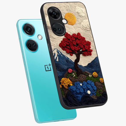 Eternal Nature Tapestry Glass Case for 1+Nord CE 3 angled mockup showcasing glossy finish and detailed botanical patterns