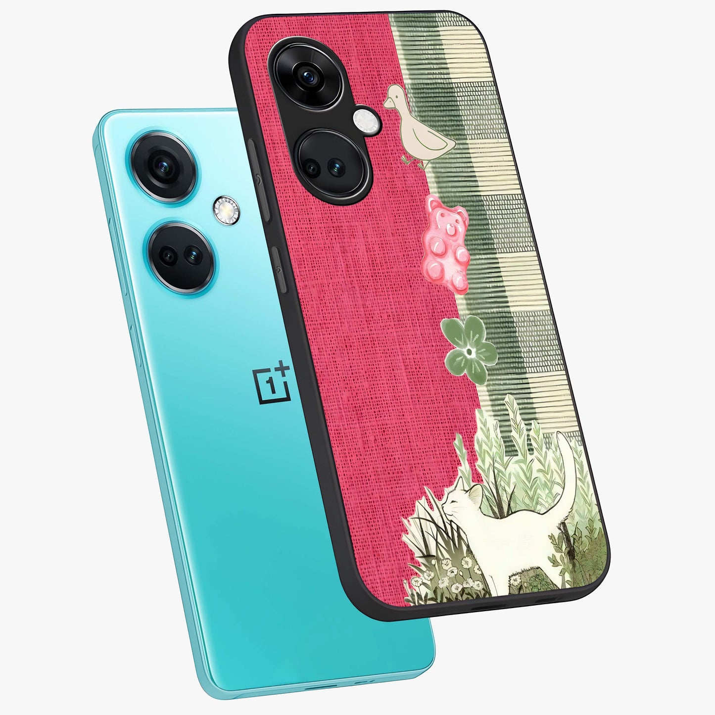 Fabric Patterns Glass Case for 1+Nord CE 3 angled mockup showcasing glossy finish and intricate fabric detailing