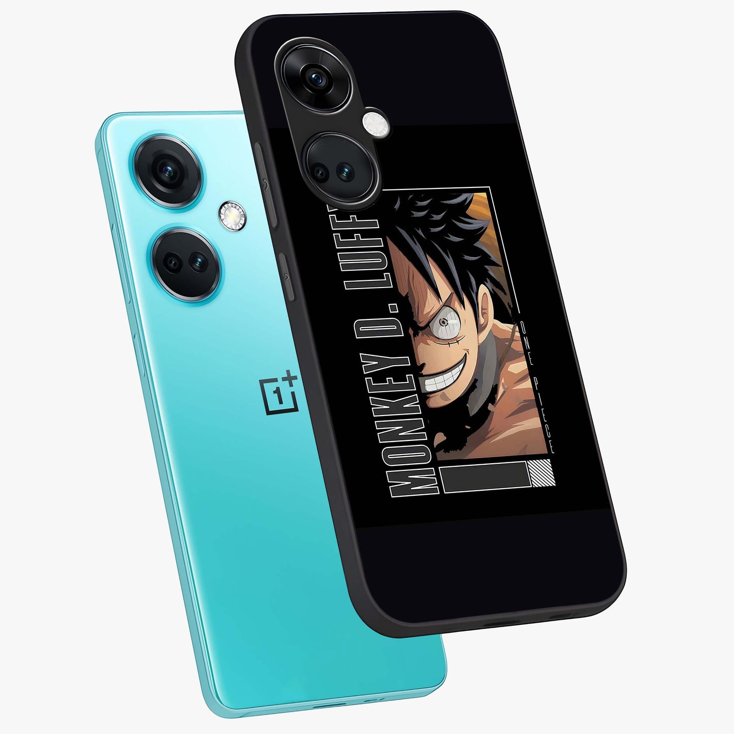 Fearless Pirate Smile Glass Case for 1+Nord CE 3 angled mockup showcasing glossy finish and dark adventurous tones