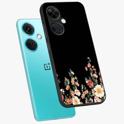 Floral Design With a Custom Personalized Name Glass Case for 1+Nord CE 3 angled mockup showcasing glossy finish and elegant bloom detailing