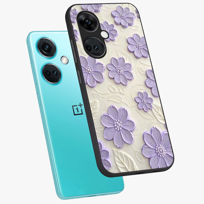 Floral Wall Art With Purple Flowers Glass Case for 1+Nord Ce 3 angled mockup showcasing glossy finish and rich violet tones