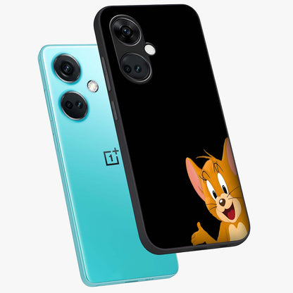 Forever Chasing Love Jerry Glass Case for 1+Nord Ce 3 angled mockup showcasing glossy finish and vibrant character detailing