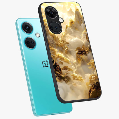 Gates of Illumination Glass Case for 1+Nord Ce 3 angled mockup showcasing glossy finish and radiant light detailing