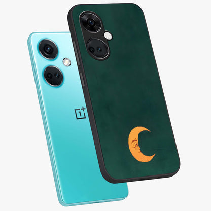 Golden Crescent Mood Glass Case for 1+Nord CE 3 angled mockup showcasing glossy finish and subtle night gradients