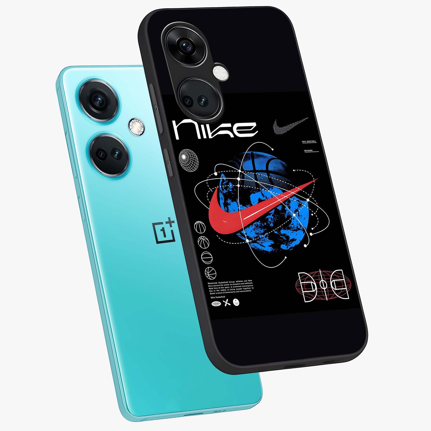 Gravity Sports Fusion Glass Case for 1+Nord Ce 3 angled mockup showcasing glossy finish and high energy detailing