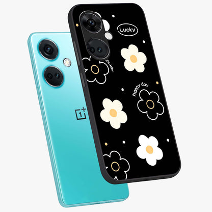 Happy Day Daisy Glass Case for 1+Nord CE 3 angled mockup showcasing glossy finish and vibrant bloom tones