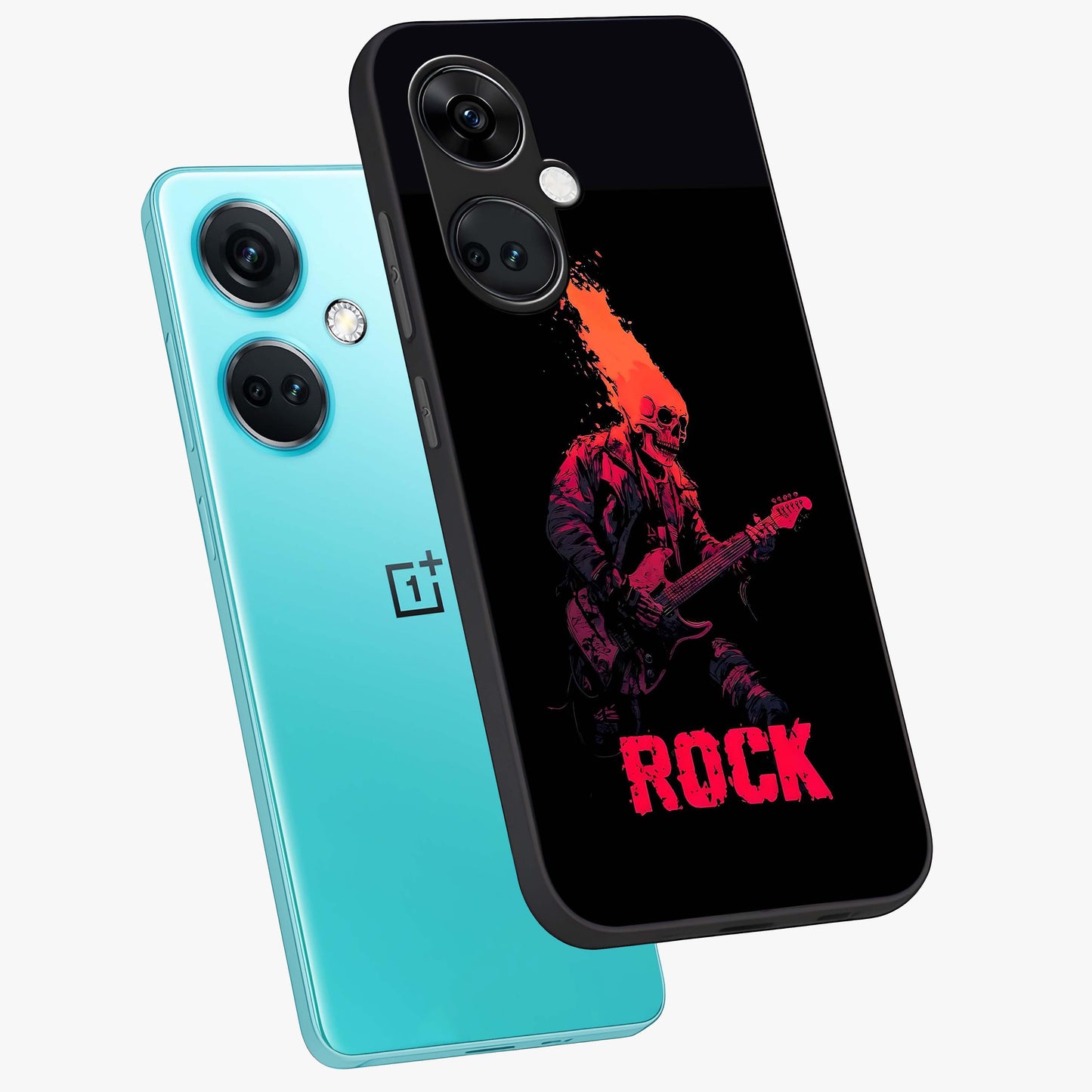 Hellfire Rock Anthem Glass Case for 1+Nord CE 3 captured at a warm angle highlighting bold flame tones, gloss, and edge clarity.