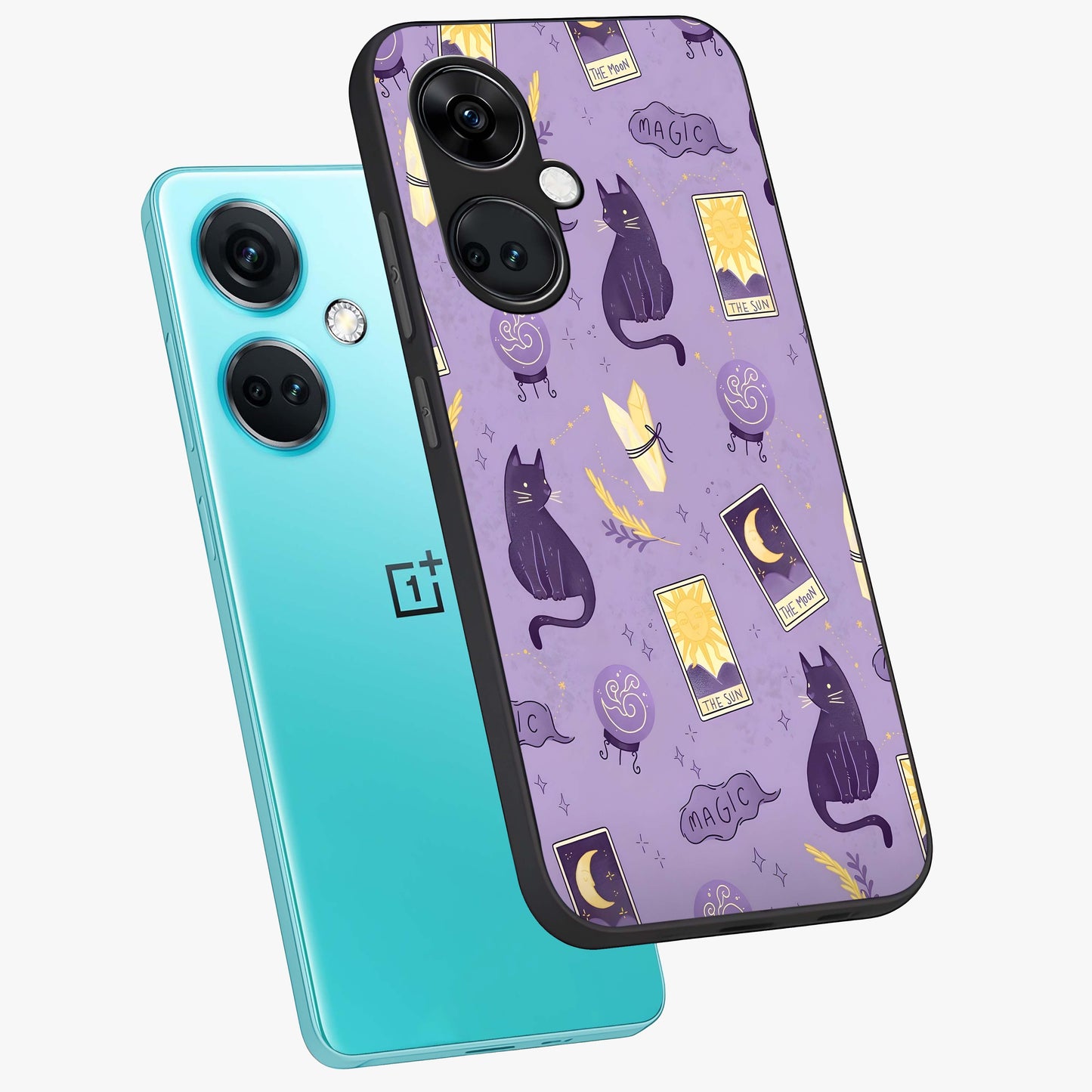 Humble Magic Cats Glass Case for 1+Nord CE 3 captured at a warm angle highlighting playful magical details, gloss, and edge clarity.