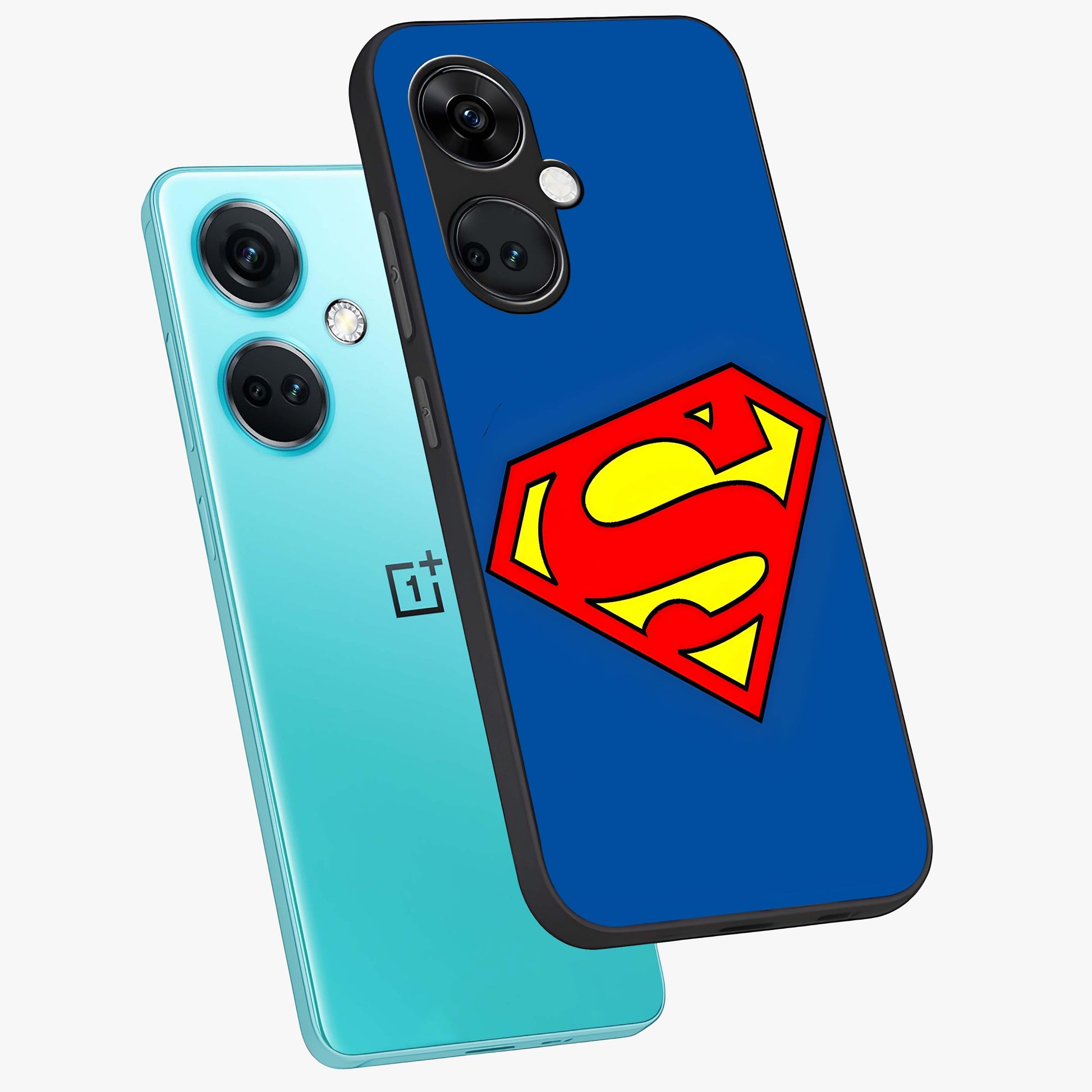 Legendary Hero Emblem Glass Case for 1+Nord CE 3 angled mockup showcasing glossy glass finish and strong graphic detailing
