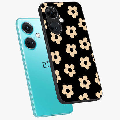 Little Daisy Flower Retro Pattern Glass Case for 1+Nord CE 3 angled mockup showcasing glossy finish and vintage bloom tones