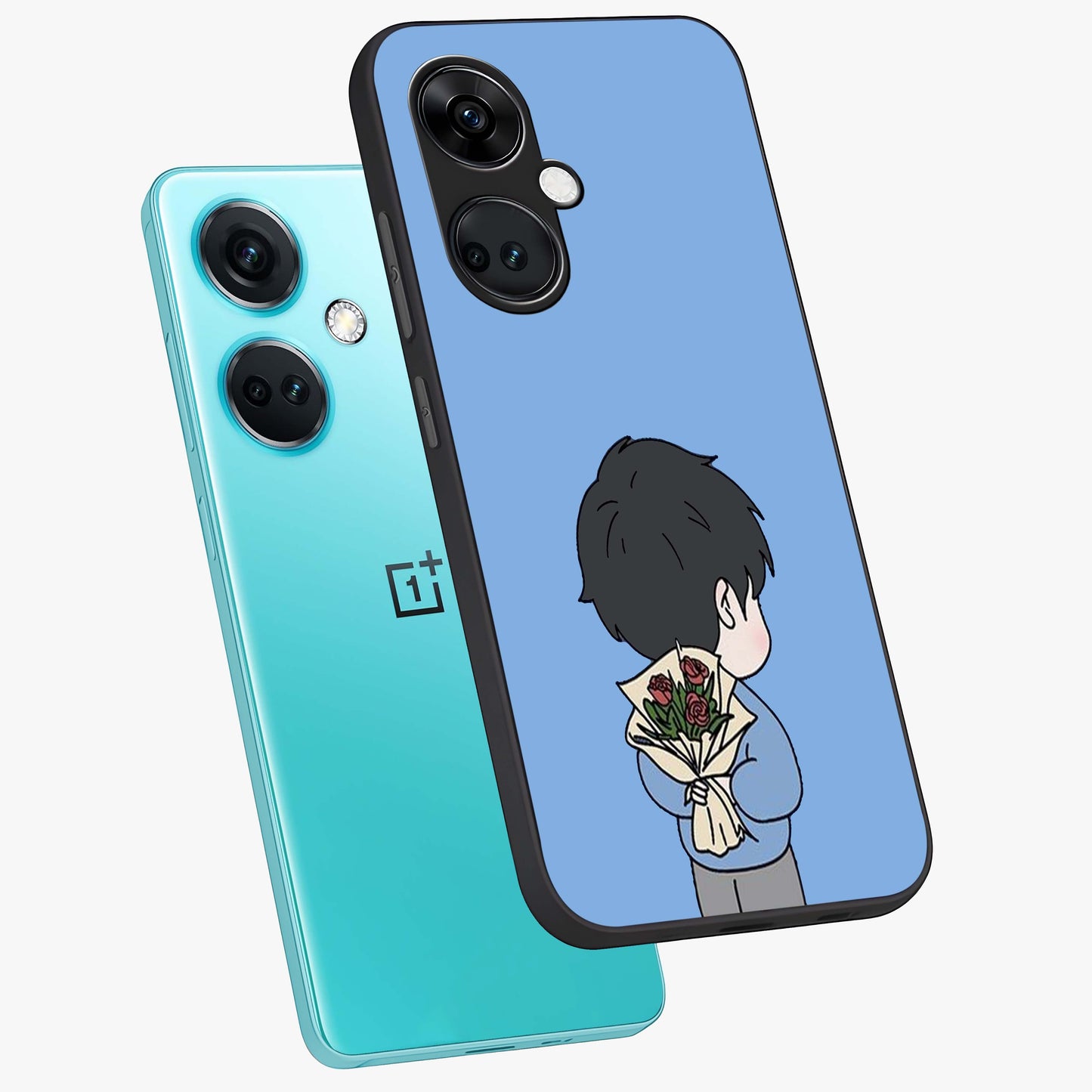 Love in My Hands Glass Case for 1+Nord Ce 3 angled mockup showcasing glossy finish and soft gradient tones