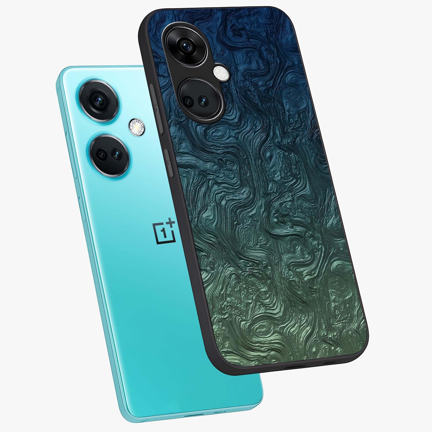 Marble Dream Blur Glass Case for 1+Nord CE 3 angled mockup showcasing glossy finish and smooth gradient tones