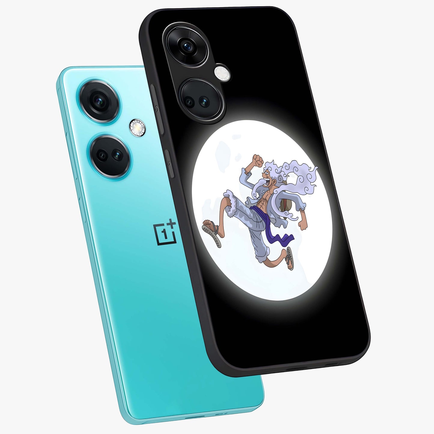 Moonlit Freedom Dance Glass Case for 1+Nord Ce 3 angled mockup showcasing glossy finish and flowing night gradients