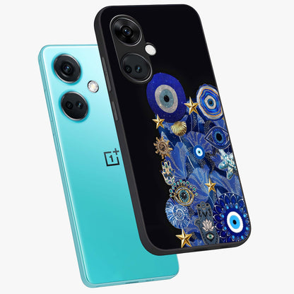 Mystic Ocean Eye Glass Case for 1+Nord Ce 3 angled mockup showcasing glossy finish and fluid wave detailing