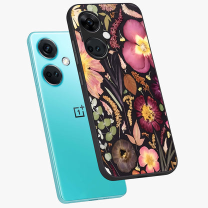 Petal Dream Tapestry Glass Case for 1+Nord CE 3 angled mockup showcasing glossy finish and rich bloom detailing