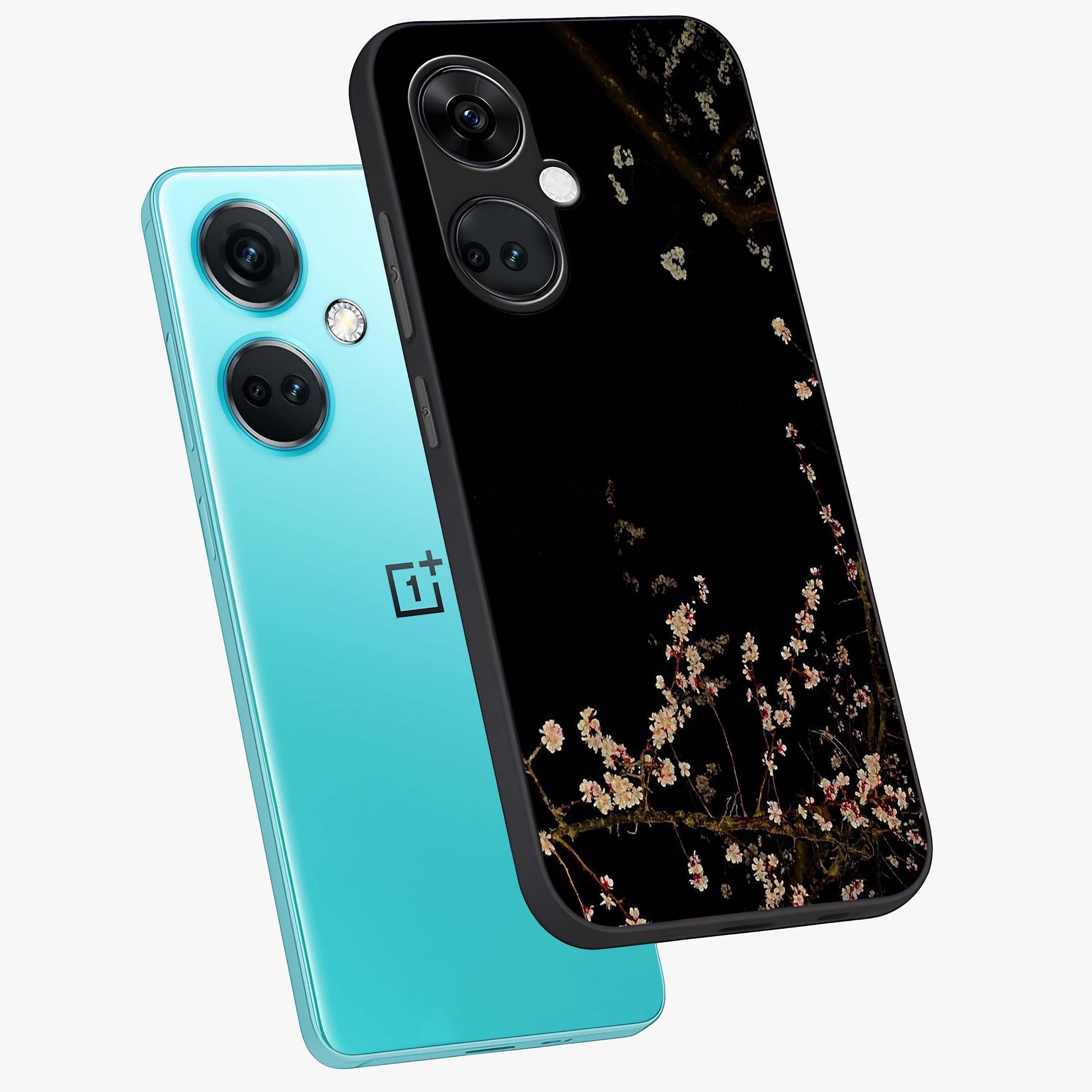 Petal Moon Light With Custom Name Glass Case for 1+Nord CE 3 angled mockup showcasing glossy finish and soft luminous tones